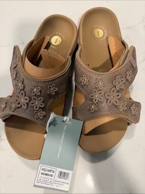 REVITALIGN Taupe Floral Comfort Slide Mules
